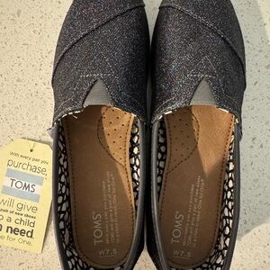 TOMS Alpargata Black Multi-color Glitter Flats, Women’s 7.5 NWT